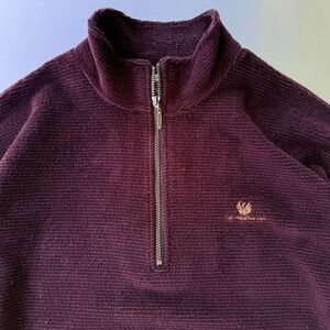 Vintage fleece Burgundy and black Straight Down 1/4 zip sweater henley